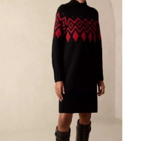Banana Republic Sweater Dress Sz S Wool Blend Black and Red New $250 - Picture 1 of 6